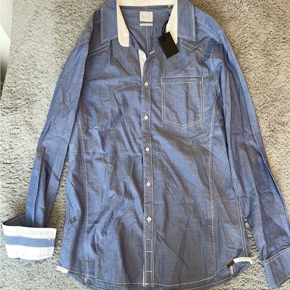 Buckle Blue and White Dress Shirt